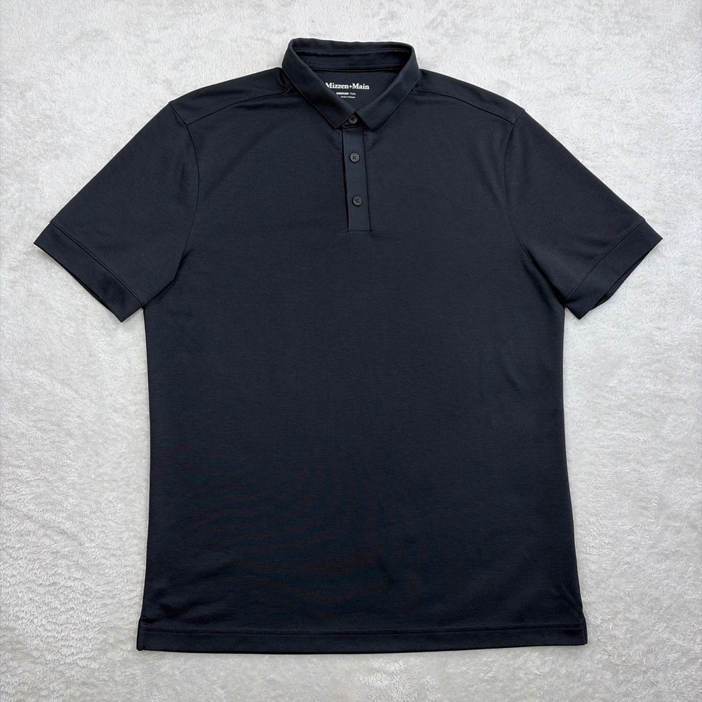 Mizzen+Main Polo Shirt Mens Medium Black Trim Fit Performance Stretch Casual